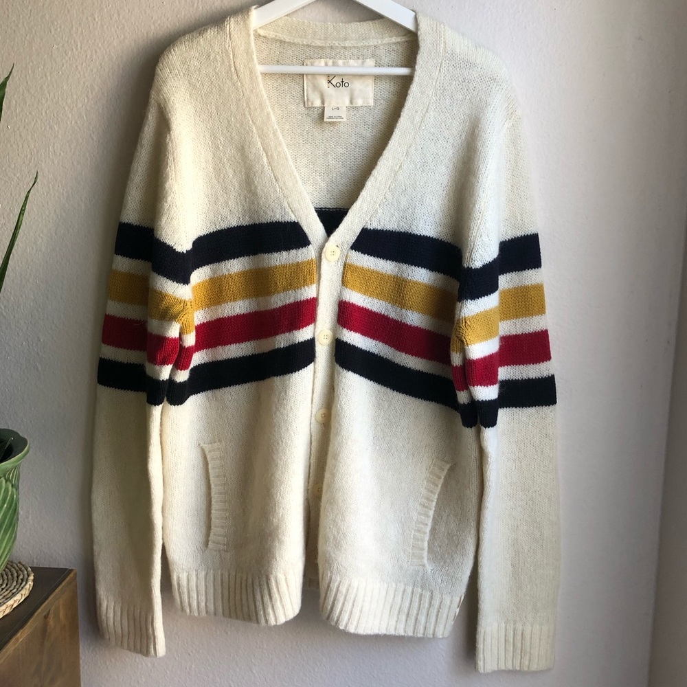 URBAN OUTFITTERS KOTO Wool Blend Stripe Cardigan L